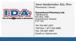 Business card, a sponsor, Gravenhurst IDA